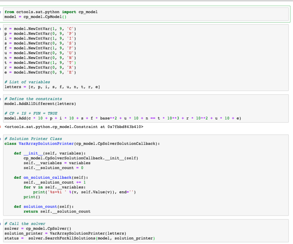 Solution to Cryptarithmetic in Python