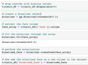 Binarization on the fare column of the Titanic Dataset