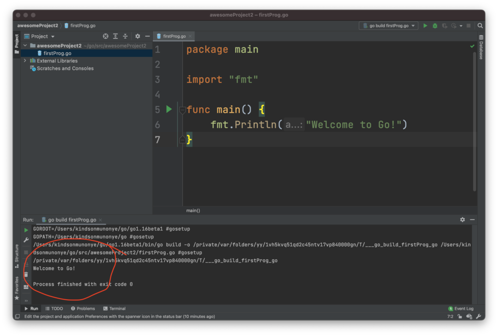 Running a Go program in GoLand IDE