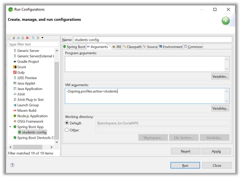 Run Configuration VM arguments