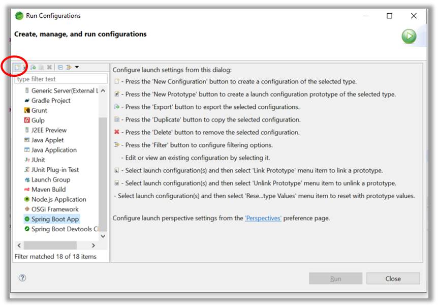 Spring Boot Run Configuration Window