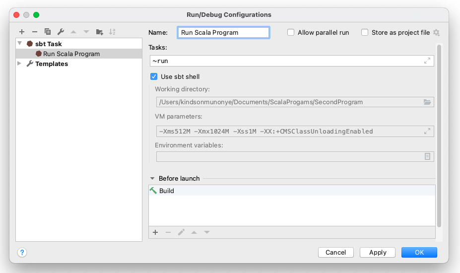 IntelliJ Run Configuration for a Scala Program