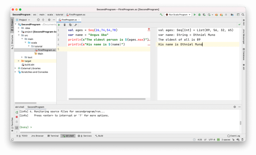 Running Scala program using Scala Worksheet