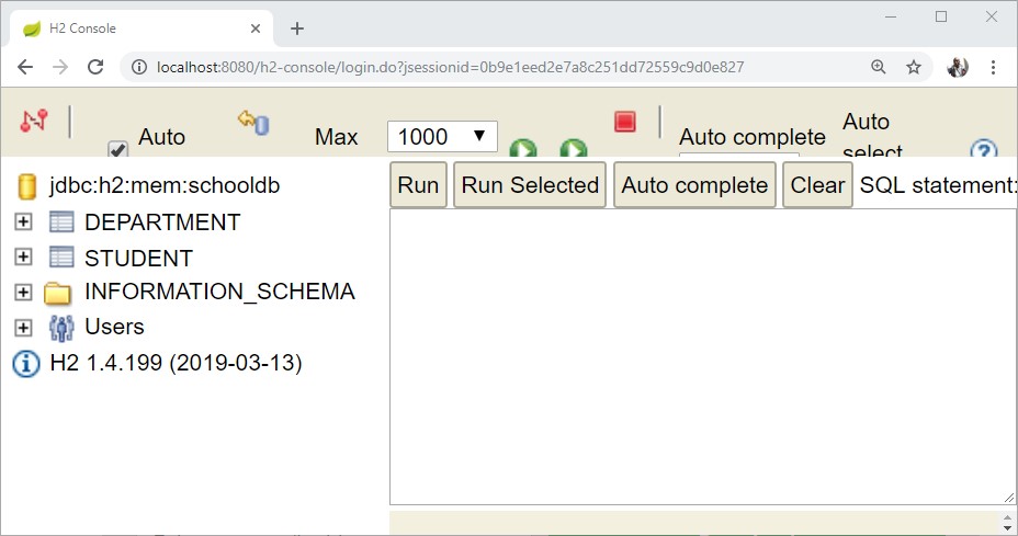 H2 Console Window for Relationships
