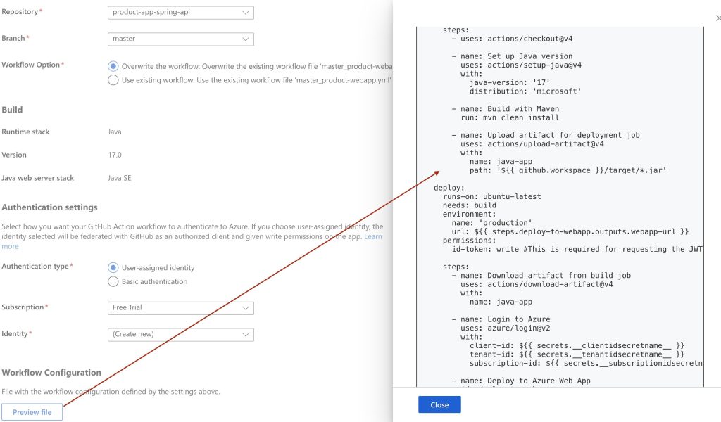 Output of Github Deployment configuration 